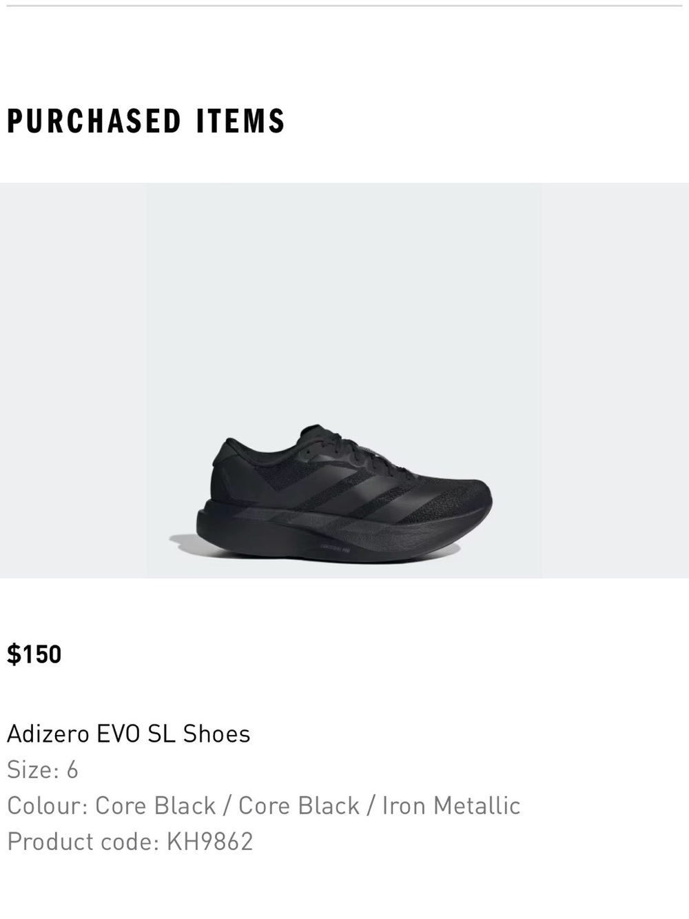 adidas Core Black Adizero EVO SL Running Shoe
